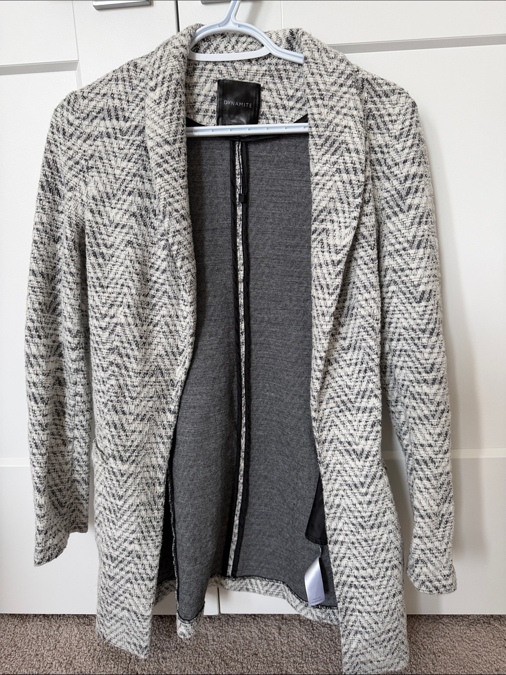 Dynamite Gray & White Tweed Open Front Blazer Coatigan
